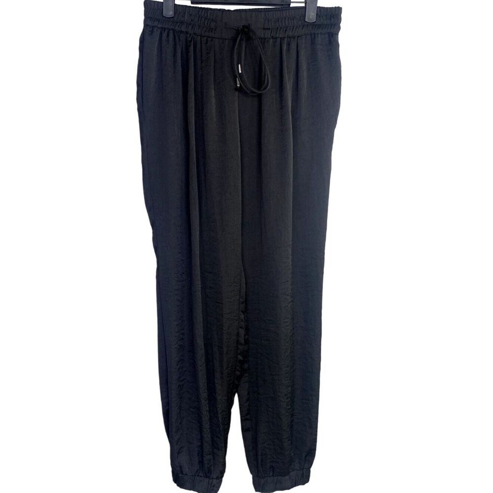 Zara Trf Tapered Elastic Drawstring Waist Harem Pant Pockets Sheer M Black #3776
